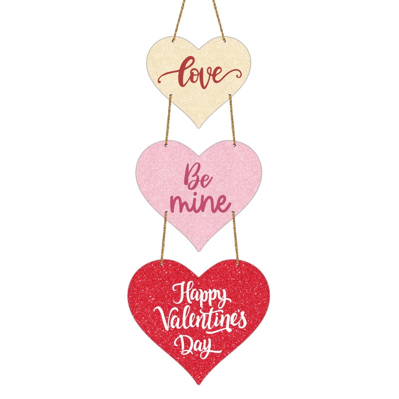 YUNKKIN Valentines Day Door Decorations Happy Valentines Day Sign Heart Wreath Wall Decor Hanging Decorations Wooden Wreaths for Front Door Hanger for Porch Wall Indoor Home Decor - Image 1