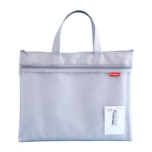 Pendancy Mesh Zipper Pouch 11x13.7 in, Large Double Pocket Waterproof File Bag with Handle, A4 Size Foldable Document Storage for Puzzle Project/Cross Stitch/Travel/Office（Gray） - Image 1