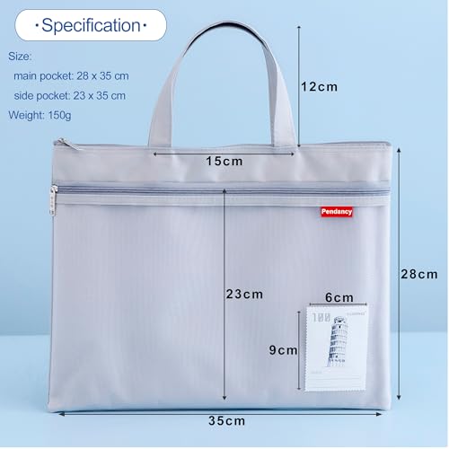Pendancy Mesh Zipper Pouch 11x13.7 in, Large Double Pocket Waterproof File Bag with Handle, A4 Size Foldable Document Storage for Puzzle Project/Cross Stitch/Travel/Office（Gray） - Image 3