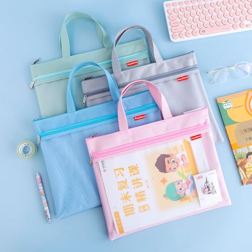 Pendancy Mesh Zipper Pouch 11x13.7 in, Large Double Pocket Waterproof File Bag with Handle, A4 Size Foldable Document Storage for Puzzle Project/Cross Stitch/Travel/Office（Gray） - Image 2