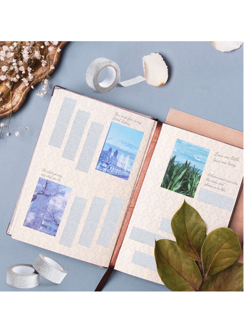 إكسفور Silver Glitter Washi Tape Set, 12 Rolls Crafting Tape Glitter Masking Tape for Festival Decoration Scrapbooking, Journal, Planner, Gift Wrapping, 0.6 Inch Wide - Image 5