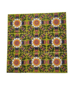 Shiv Kripa Blue Pottery Shiv Kripa Blue Pottery Luxury Floral Decorative Crafted Tabletop Flooring Wall Interior Exterior Traditional 4 x 4 inch Tiles Pack of 9 Tiles Green 