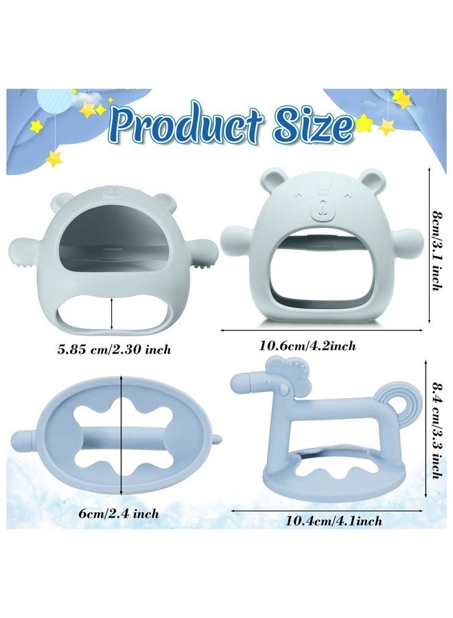 Chumia 4 Pieces Silicone Teething Toys Bear Baby Teether Toy Anti Dropping Horse Teething Pacifier Baby Chew Toys Chewable Hand Teethers for Sucking Chewing Needs Pain Relief Gifts (Blue, Caramel, Pink)  - Image 1