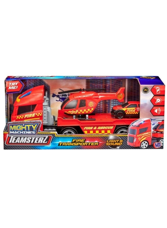 D-power - Teamsterz Fire Transporter Play Vehicle Set with Helicopter & Car | Easy to carry and transport | Engaging lights and realistic sound effects | Requires 3 x LR44 batteries (included) to power the lights and sounds | Suitable for children aged 3 years and above - Image 2