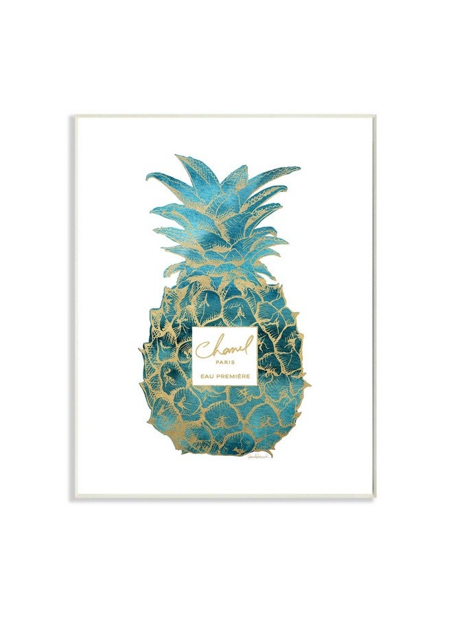 Stupell Industries Fashioner Pineapple Blue Gold Watercolor Design By Artist Amanda Greenwood Wall Art 10 X 15 Wood Plaque - Image 1