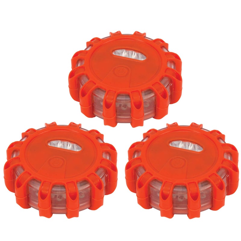 Performance Tool W2343 3 Piece LED Road Flare Flashing Warning Light Roadside Flares Emergency Disc Beacon Magnetic Base for Car or Marine Boat