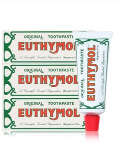Euthymol EUTHYMOL Original Toothpaste (3.7fl oz*3, Pack of 3) - Fluoride-Free Toothpaste for Sensitive Teeth & Gum. Bad Breath, Cavity Prevention, 12-Hour Long Lasting Freshness with Wintergreen  - Image 1