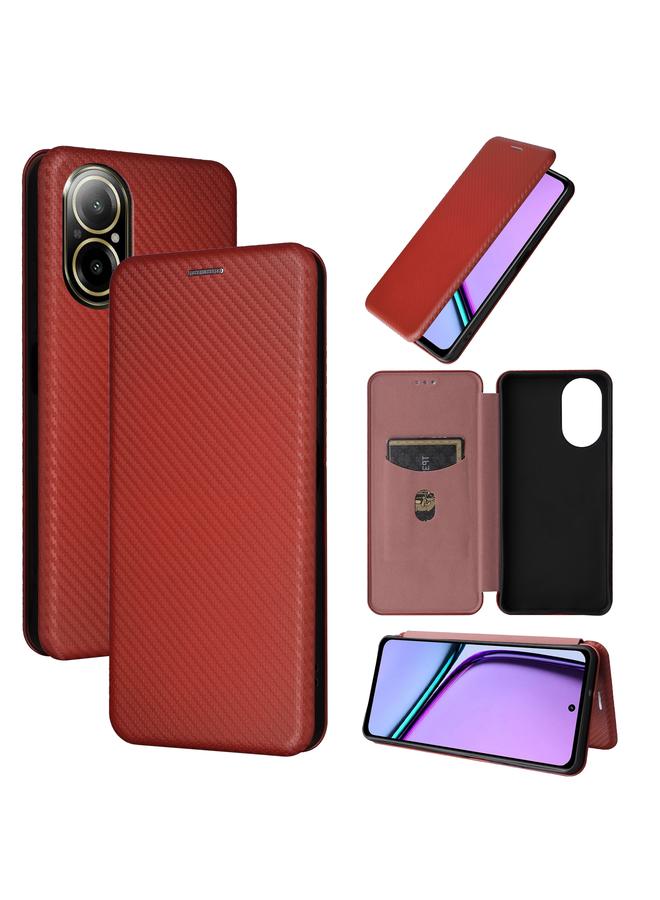 اس-توب جراب هاتف Realme C67 4G مصنوع من ألياف الكربون والجلد القابل للطي - Image 1