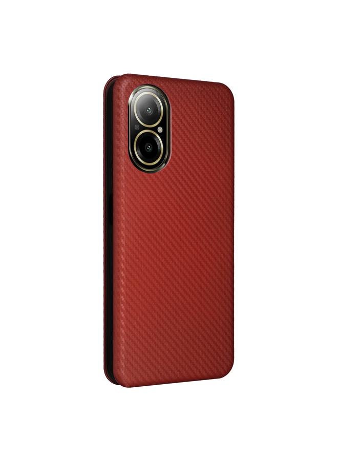 اس-توب جراب هاتف Realme C67 4G مصنوع من ألياف الكربون والجلد القابل للطي - Image 3