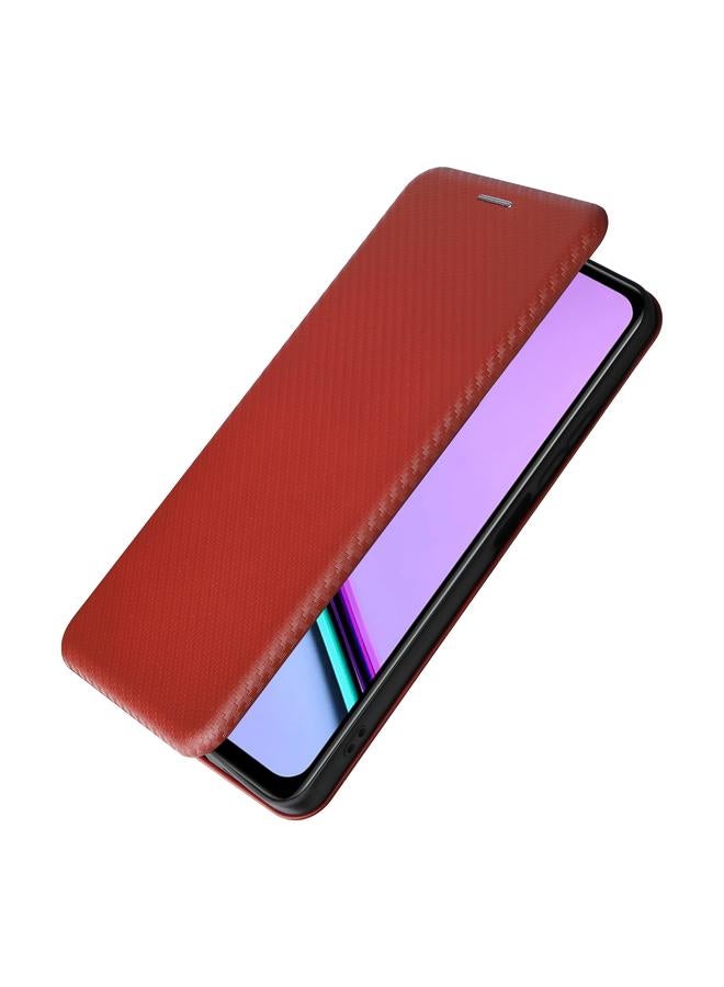 اس-توب جراب هاتف Realme C67 4G مصنوع من ألياف الكربون والجلد القابل للطي - Image 5