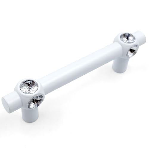 JETLAND Cabinet Drawer Crystal Pulls 4Pack White with Clear Glass 3 Hole Centers Shining Cross Cabinet Handles for Dresser Nightstand Furniture PW6733WW076 - Image 1