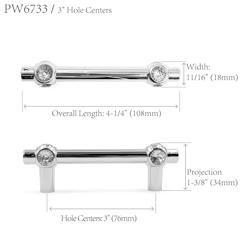 JETLAND Cabinet Drawer Crystal Pulls 4Pack White with Clear Glass 3 Hole Centers Shining Cross Cabinet Handles for Dresser Nightstand Furniture PW6733WW076 - Image 3