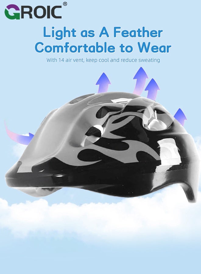 GROIC Kids Protective Gear Adjustable Protective Helmet,Kids Helmet Knee Elbow Pads Wrist Guard Sport Protective Gear Adjustable Scooter Skateboard Roller Bike Skate Cycling Safety Set - Black - Image 5