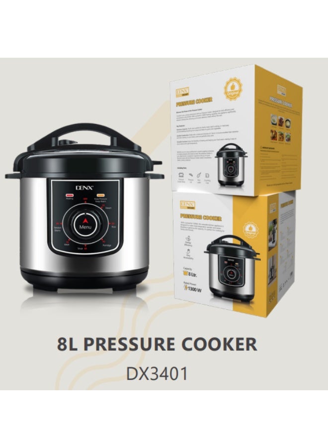 دينكس طنجرة ضغط كهربائية، سعة 8 لترات - 1300 واط، طهي سريع، وعاء داخلي بسماكة 1.8 مم، خاصية الحفاظ على الحرارة وإعادة التسخين، قفل أمان، كوب قياس وملعقة أرز مرفقان - Image 4