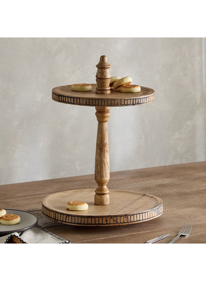 Home Box Home Box Earthy Wood Vibe 2-Tier Wooden Cake Stand 30 cm  - Image 1