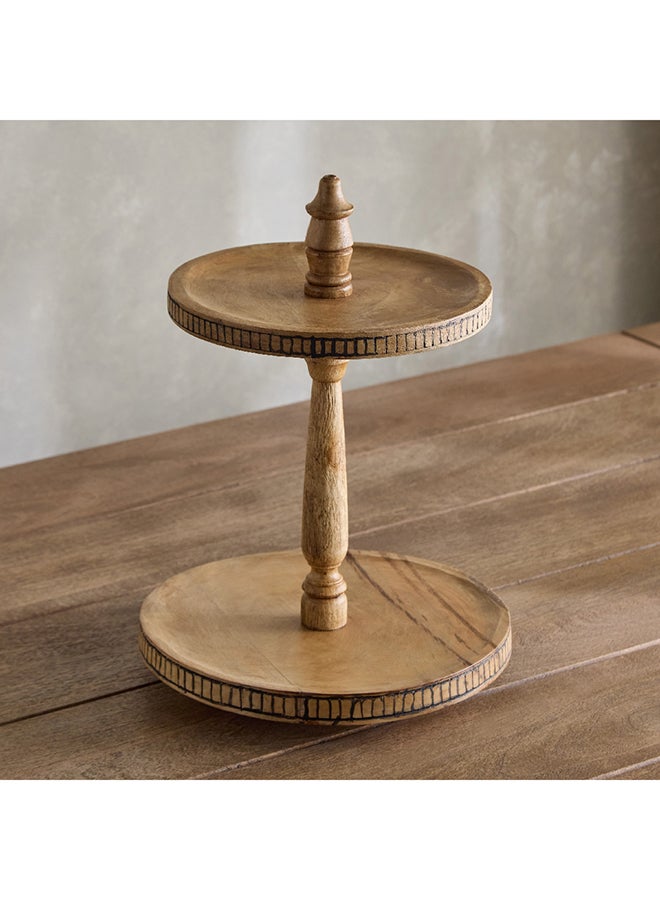 Home Box Home Box Earthy Wood Vibe 2-Tier Wooden Cake Stand 30 cm  - Image 2
