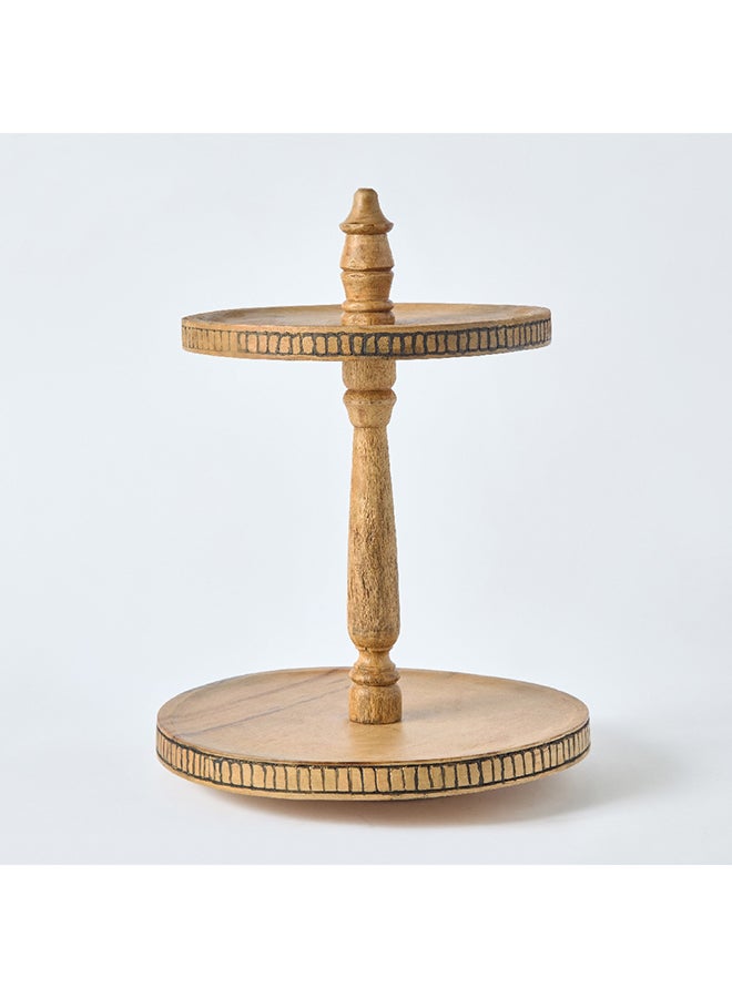 Home Box Home Box Earthy Wood Vibe 2-Tier Wooden Cake Stand 30 cm  - Image 4