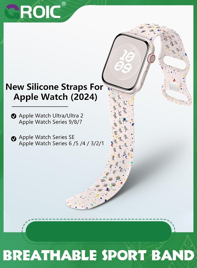 GROIC حزام رياضي قابل للتنفس متوافق مع حزام ساعة آبل 44مم 45مم 42مم 49مم للنساء والرجال، سوار سيليكون ناعم مضاد للماء لسلسلة ساعة iWatch 9 8 7 6 SE 5 الترا 4 3 2 1 - Image 4