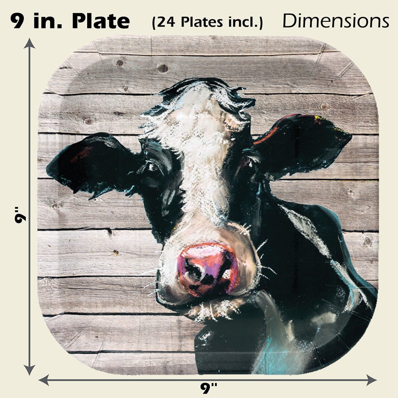 Havercamp Cow 9  Plates on Barnwood (24 pcs.)! Authentic and Iconic Cow on a Rustic Barnwood Background. 24 Lg. 9 in. Square Dinner Plates. Pair with the Farm Table Collection! - Image 3