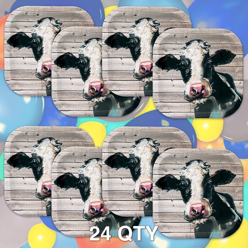 Havercamp Cow 9  Plates on Barnwood (24 pcs.)! Authentic and Iconic Cow on a Rustic Barnwood Background. 24 Lg. 9 in. Square Dinner Plates. Pair with the Farm Table Collection! - Image 2
