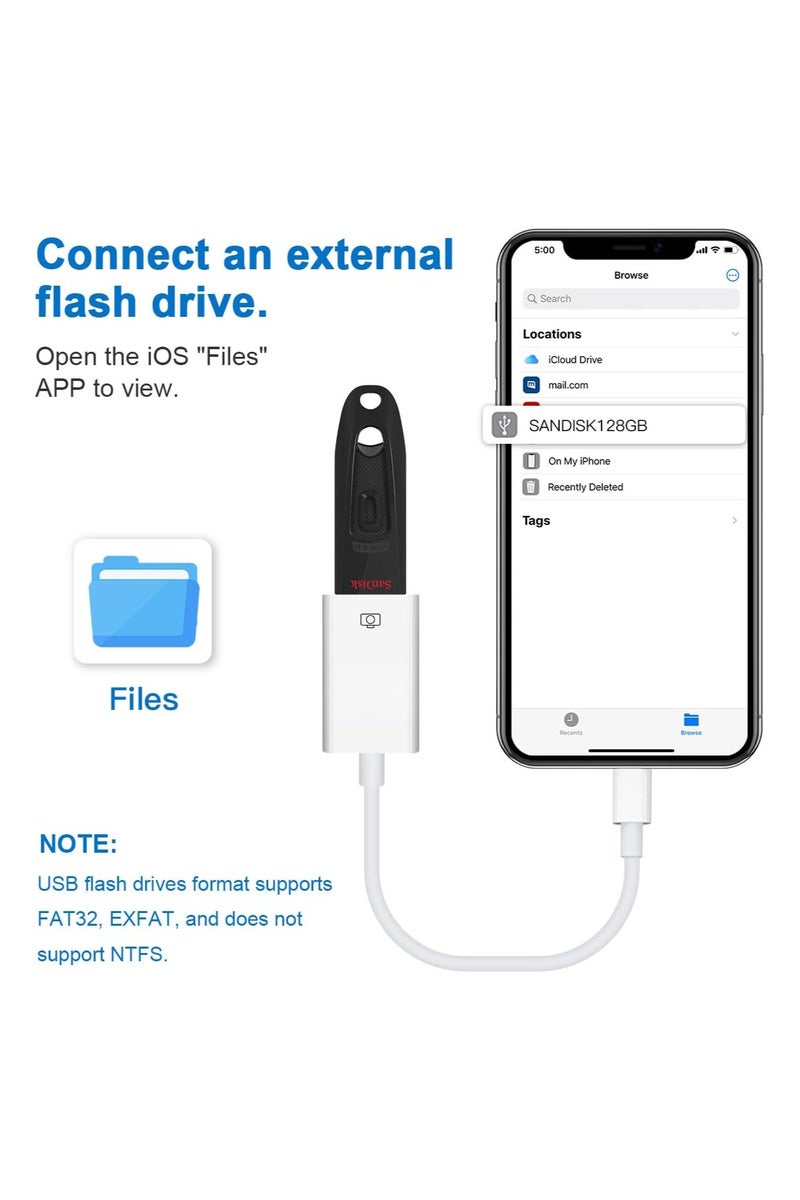 جو-ديز محول كاميرا من Lightning إلى USB مع منفذ شحن، يدعم USB أنثى توصيل قارئ البطاقات - Image 5