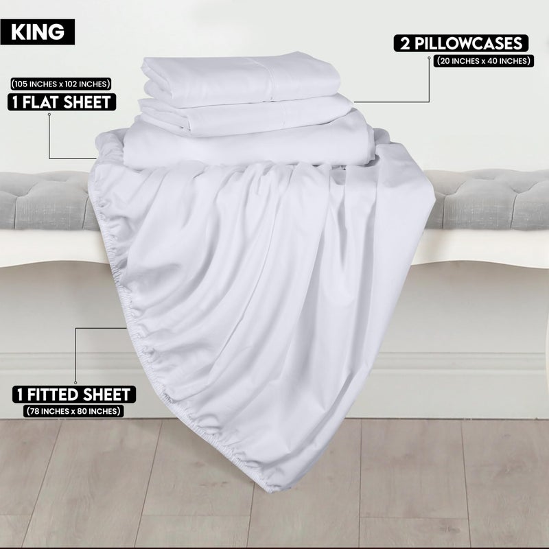 يوتوبيا بيدينج مجموعة ورقة King King Utopia - الألياف الدقيقة المصقولة - صفائح سرير ناعمة لسرير بحجم الملك - صفائح الفراش الفاخرة مع ورقة مسطحة ورقة مجهزة وحالات وسادة - جيب عميق (أبيض) - Image 2
