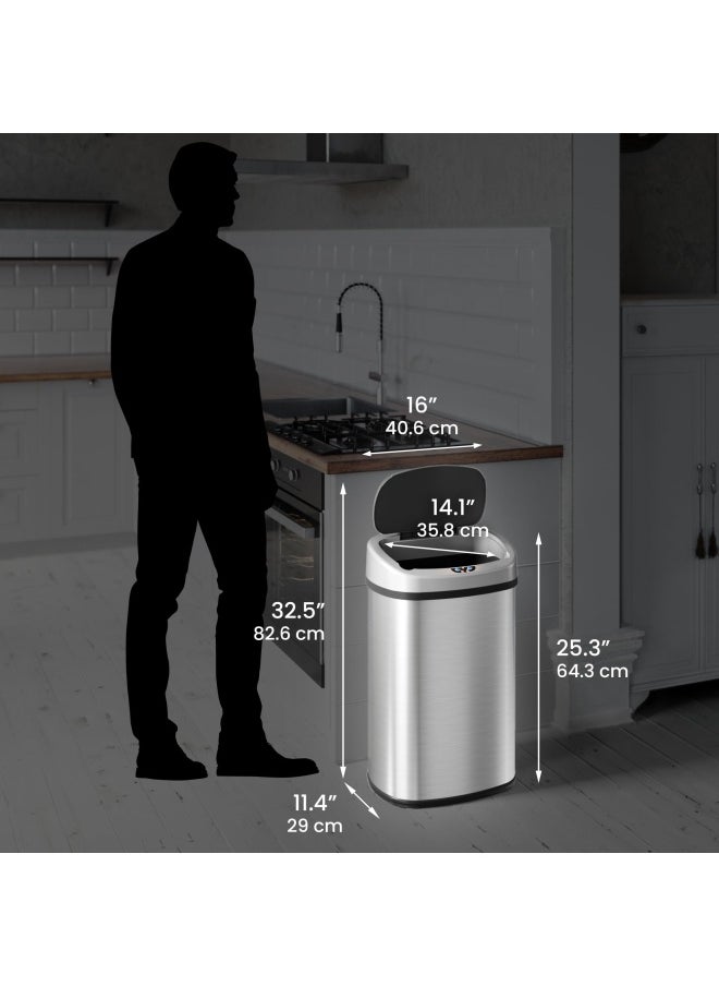 Generic - Sensorcan  13 Gallon Battery-FREE Automatic Sensor Kitchen Trash Can with Power Adapter Oval Shape Stainless Steel Garbage Bin with AC Plug - Image 1