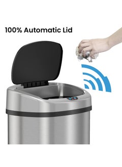 Generic Sensorcan  13 Gallon Battery-FREE Automatic Sensor Kitchen Trash Can with Power Adapter Oval Shape Stainless Steel Garbage Bin with AC Plug  - Image 2