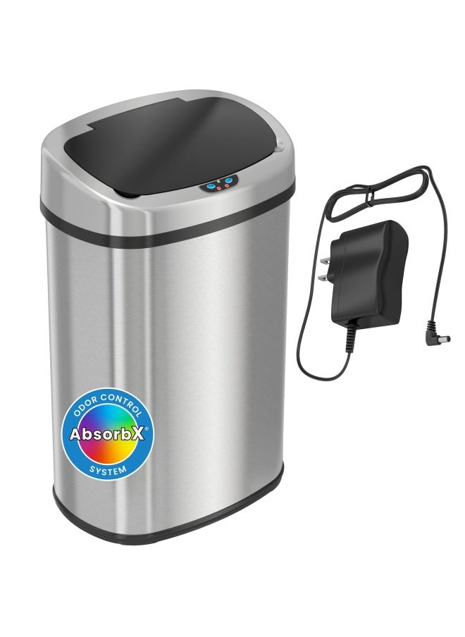 Generic - Sensorcan  13 Gallon Battery-FREE Automatic Sensor Kitchen Trash Can with Power Adapter Oval Shape Stainless Steel Garbage Bin with AC Plug - Image 1