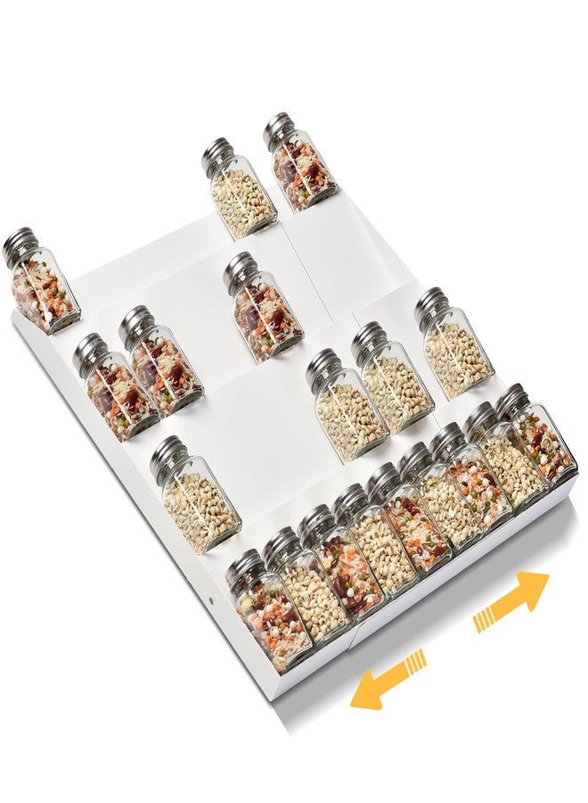 GOENDR Metal Spice Drawer Organizer, 4-Tier Spice Rack for Cabinet, Expandable Seasoning Organizer Fits 11.4-22.8” Drawer, Holds up to 48 Spice Jars (Not Included), White - Image 1