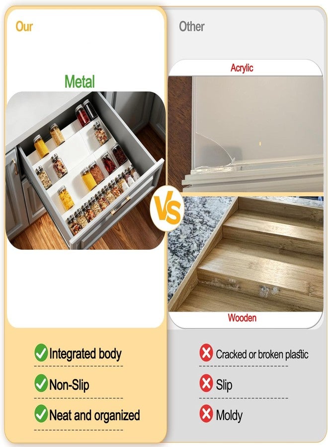 GOENDR Metal Spice Drawer Organizer, 4-Tier Spice Rack for Cabinet, Expandable Seasoning Organizer Fits 11.4-22.8” Drawer, Holds up to 48 Spice Jars (Not Included), White - Image 3
