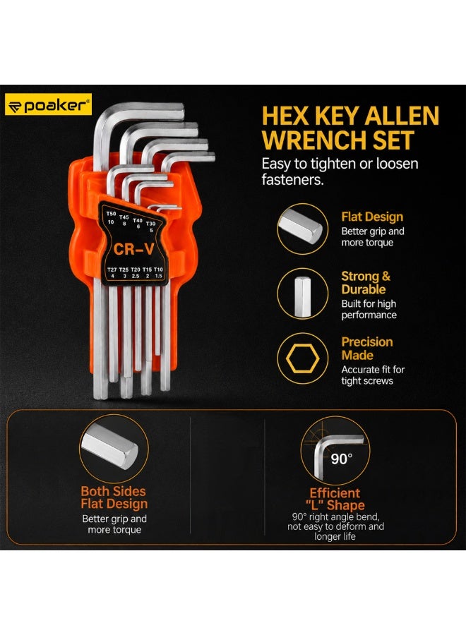 Poaker 9-Piece Allen Wrench Set, Metric Hex Key Set (1.5mm–10mm), Chrome Vanadium Steel (CR-V), L-Shaped Hex Allen Keys, Rust Resistant, High Torque Hand Tool Set for Bicycle, Furniture & Automotive - Image 4