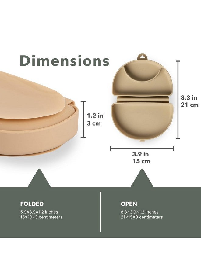 Miniware Baby Travel Plate with Suction - Foldable Silicone Baby Travel Essential to Promote Self-Feeding - Dishwasher Safe, BPA Free, Silicone Baby Plate for On The Go - Almond Butter Silifold - Image 3