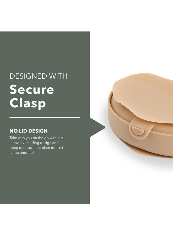 Miniware Baby Travel Plate with Suction - Foldable Silicone Baby Travel Essential to Promote Self-Feeding - Dishwasher Safe, BPA Free, Silicone Baby Plate for On The Go - Almond Butter Silifold - Image 4