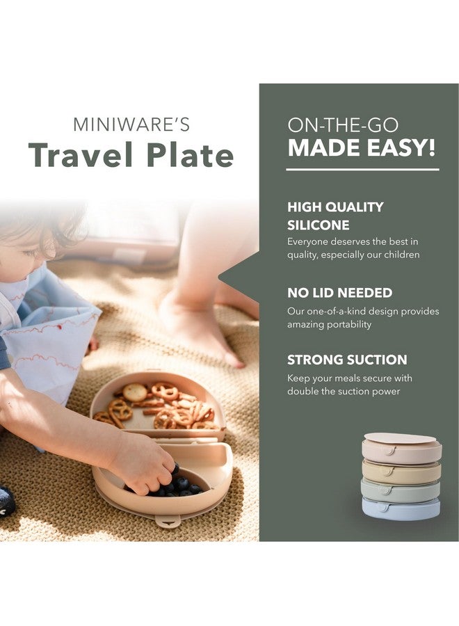 Miniware Baby Travel Plate with Suction - Foldable Silicone Baby Travel Essential to Promote Self-Feeding - Dishwasher Safe, BPA Free, Silicone Baby Plate for On The Go - Almond Butter Silifold - Image 2