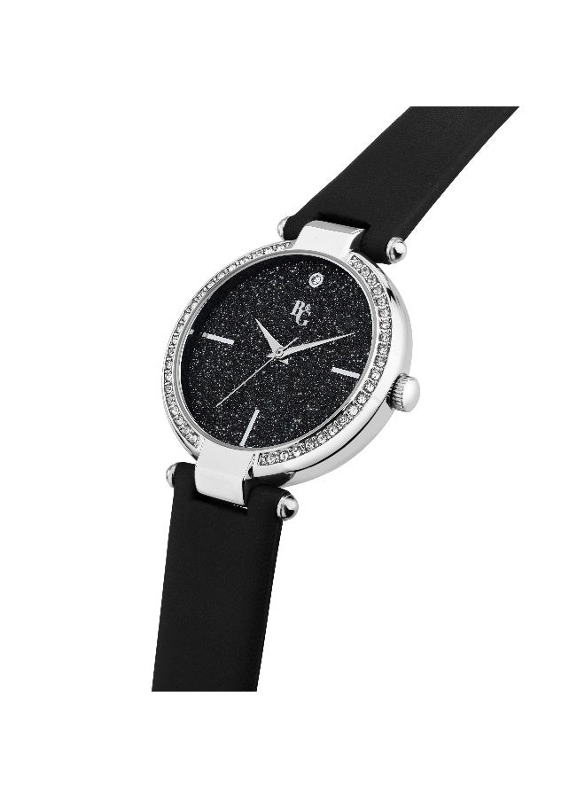 B&G Women's Black Round Analog Dial with Black Leather Band Watch - 34mm - R3851325503 - Image 2