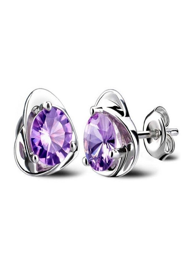 Volare Purple Copper & Stainless Steel Stud Earrings with CZ Stones - Atheniz Lymphatic Drainage Earrings - Image 1