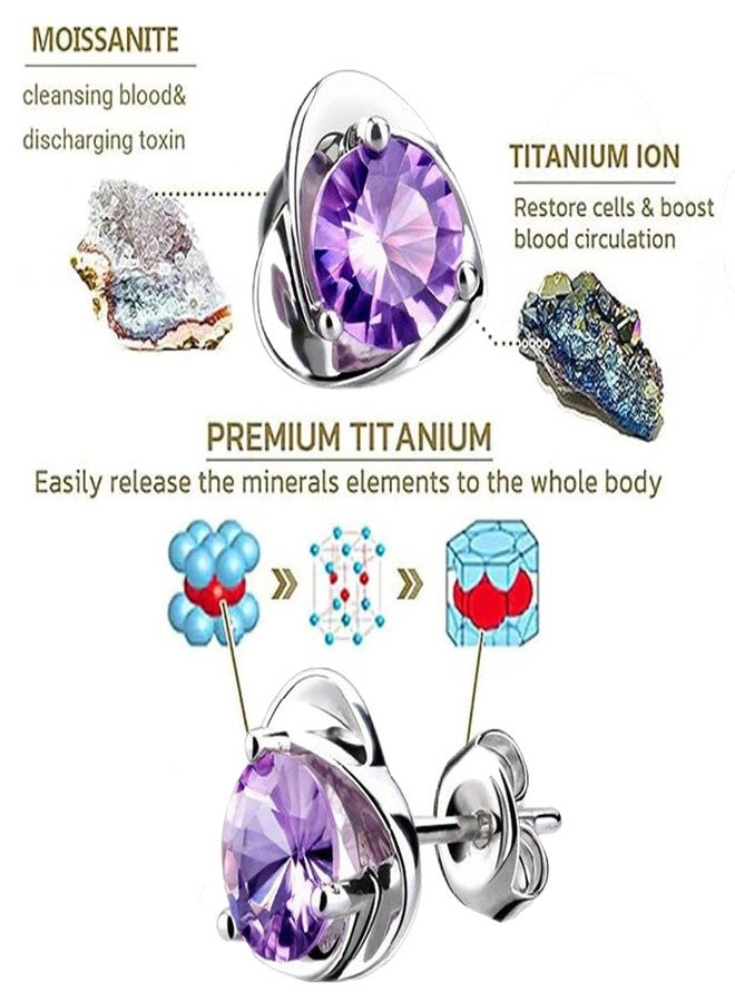 Volare Purple Copper & Stainless Steel Stud Earrings with CZ Stones - Atheniz Lymphatic Drainage Earrings - Image 2