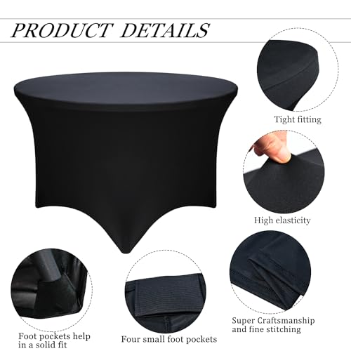 Yoquare 2 Pack Black 48-Inch Diameter x 30-Inch High Round Spandex Tablecloth for 4FT Round Tables|Fitted Stretch Tablecloth with Foot Bag for Party, Wedding, Birthday, Banquet, Vendor Stand - Image 4