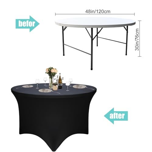 Yoquare 2 Pack Black 48-Inch Diameter x 30-Inch High Round Spandex Tablecloth for 4FT Round Tables|Fitted Stretch Tablecloth with Foot Bag for Party, Wedding, Birthday, Banquet, Vendor Stand - Image 3