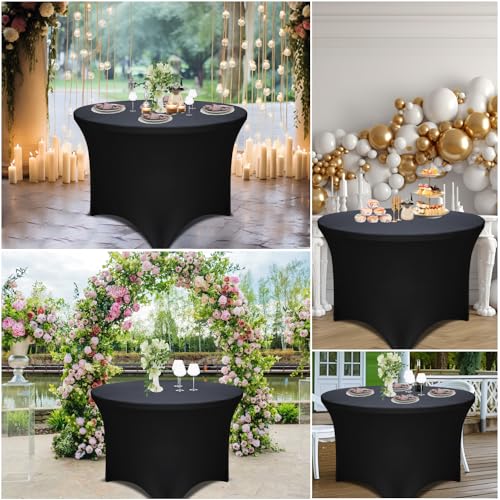 Yoquare 2 Pack Black 48-Inch Diameter x 30-Inch High Round Spandex Tablecloth for 4FT Round Tables|Fitted Stretch Tablecloth with Foot Bag for Party, Wedding, Birthday, Banquet, Vendor Stand - Image 5