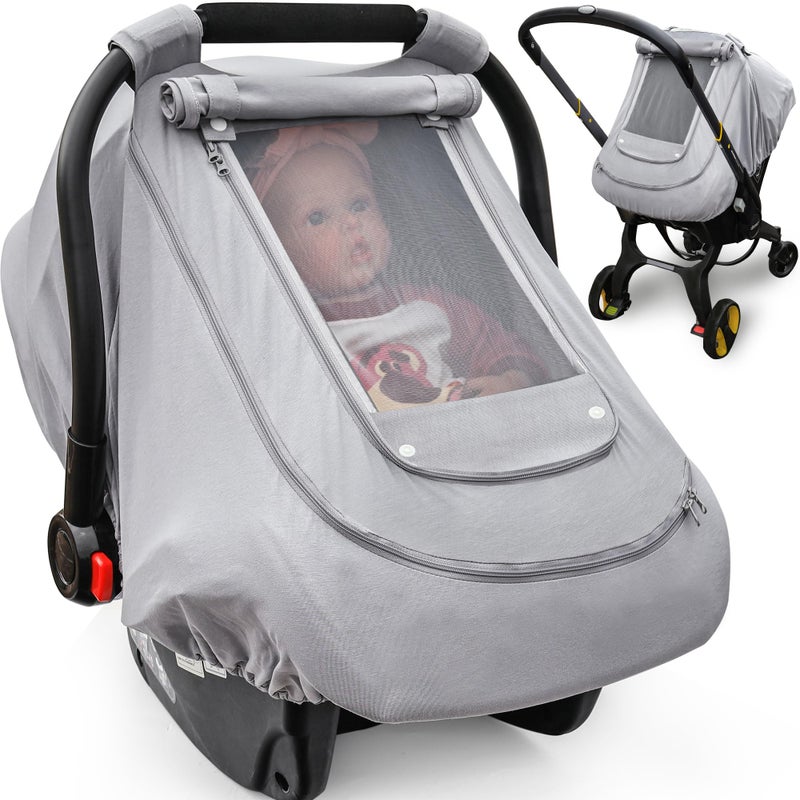 YVMVDV Baby Car Seat Cover for SummerSpring100 Organic Cotton Carseat Cover for BabiesInfant Car Seat Cover Canopy for Boys Girls Lightweight Breathable Gray - Image 2