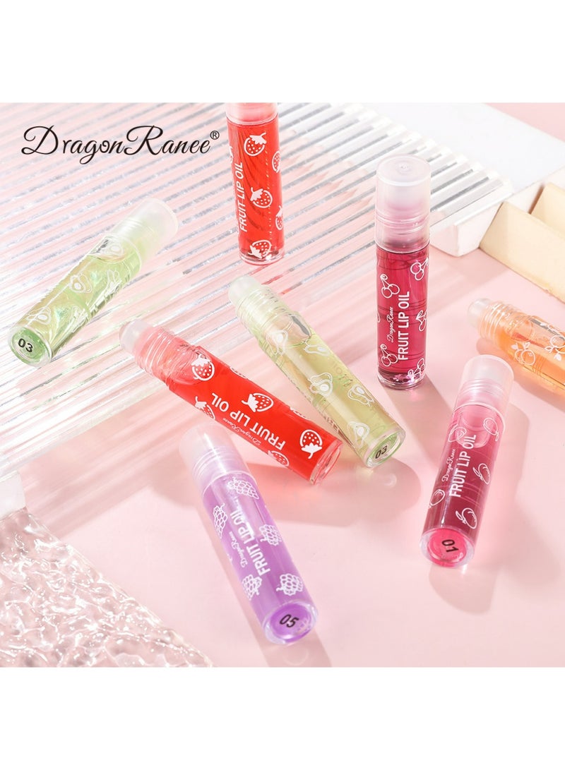 Dragon Ranee 4Pcs Fruity Flavors Rolling Ball Lip Oil, Long Lasting Moisturizing Lip Balm, Roll-On Lip Gloss, Fruity Flavor Glossy Lip Make-up for All Ages, Transparent Lip Gloss - Image 3