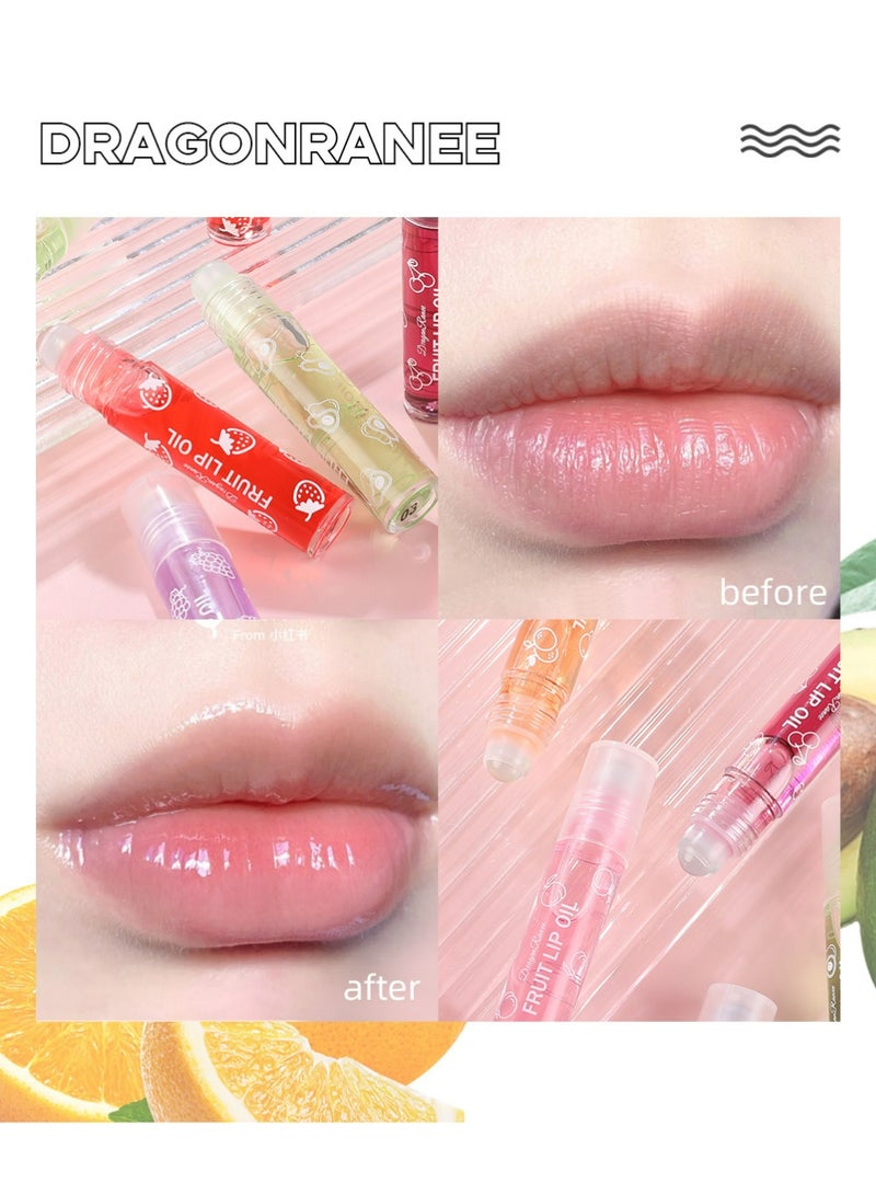 Dragon Ranee 4Pcs Fruity Flavors Rolling Ball Lip Oil, Long Lasting Moisturizing Lip Balm, Roll-On Lip Gloss, Fruity Flavor Glossy Lip Make-up for All Ages, Transparent Lip Gloss - Image 4