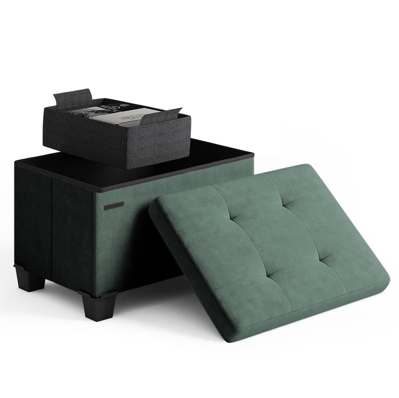 STORAGEBUD Storage Ottoman Cube with Small Bin 16in Square Ottoman with Storage for Living Room and Bedroom Small Ottomans Foot Rest Velvet Foot Stools Ottomans Max 330lbs Green - Image 2