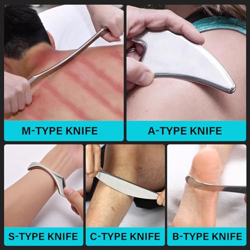congumi 5 in 1 Stainless Steel Gua Sha Muscle Scraper Tools Set, Scraping Tools Kit for Physical Therapy, IASTM Tools, Guasha Tools for Deep Tissue Massage with Storage Bag - Image 4