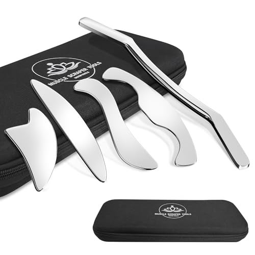 congumi 5 in 1 Stainless Steel Gua Sha Muscle Scraper Tools Set, Scraping Tools Kit for Physical Therapy, IASTM Tools, Guasha Tools for Deep Tissue Massage with Storage Bag - Image 1