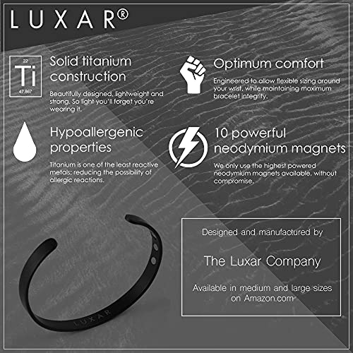 LUXAR Men's/Women's Magnetic Therapy Bracelet | Sophisticated Solid Titanium Bangle with Rare-Earth Neodymium Magnets (Black | Large) - Image 3