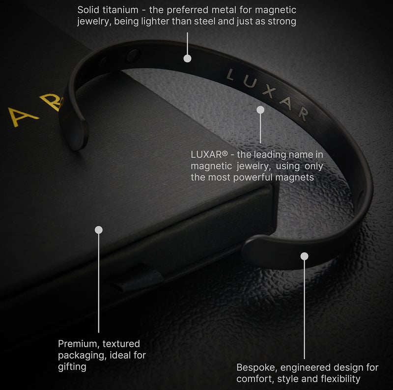 LUXAR Men's/Women's Magnetic Therapy Bracelet | Sophisticated Solid Titanium Bangle with Rare-Earth Neodymium Magnets (Black | Large) - Image 2