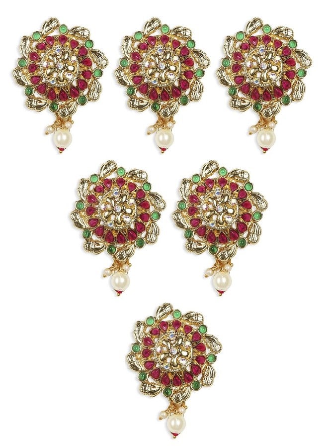 Fabula Jewellery Jadai Billai for Women 6 Pieces with Red Maroon & Green Stones - Choti Pins - Jadai Billai Hair Pin - Wedding Bridal Hair Brooch (6P-HST11_Z)- For Women & Girls Stylish Latest
